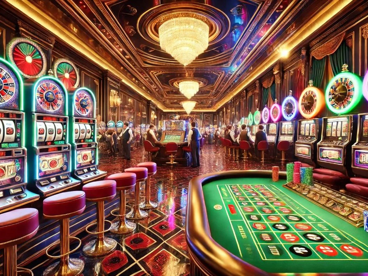 Tampilan visual permainan slot dengan reel dan simbol berwarna